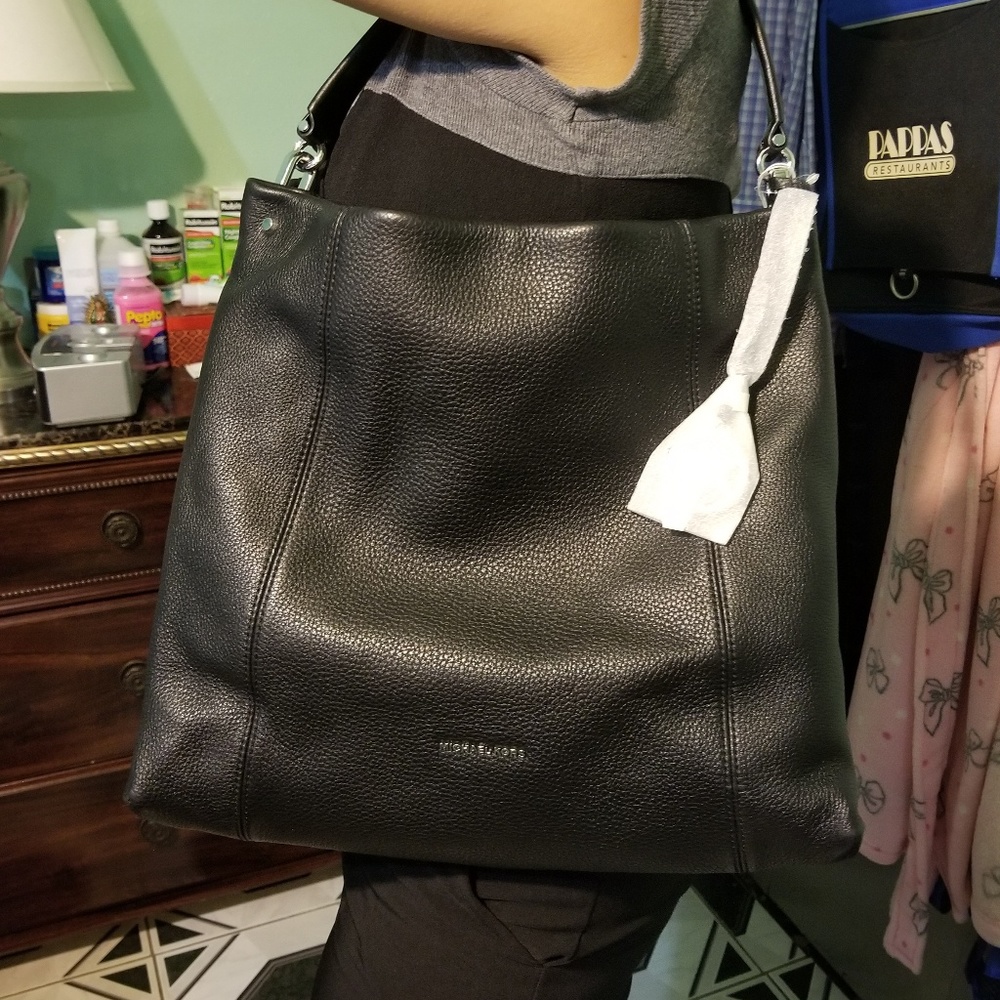 MK black leather hobo